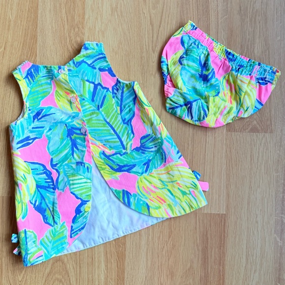 EUC Basically Brand New Lilly Pulitzer Baby Girl Dress + Bloomers-Banana Leaf - Picture 2 of 7